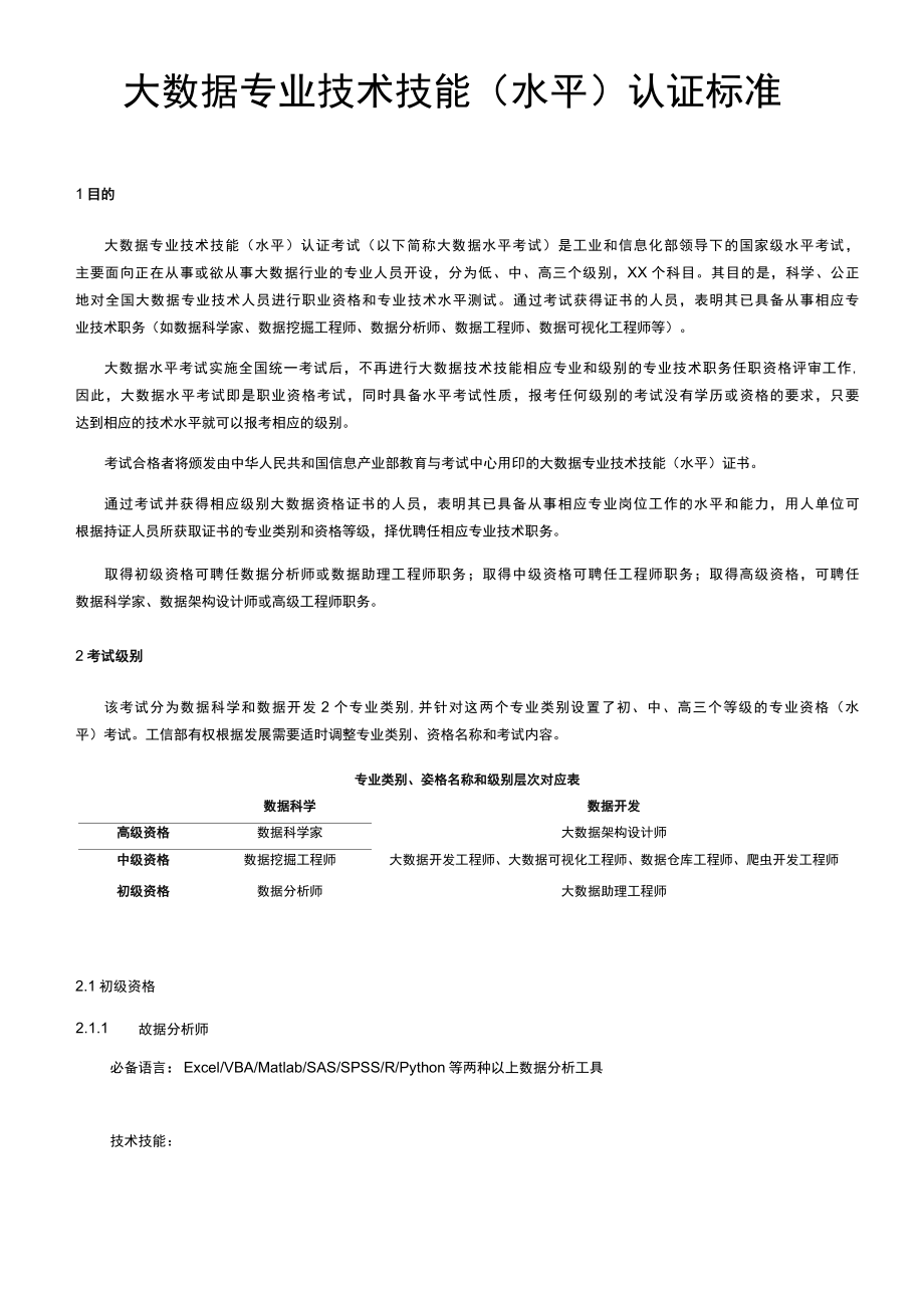 大数据专业技术技能认证标准.docx_第1页