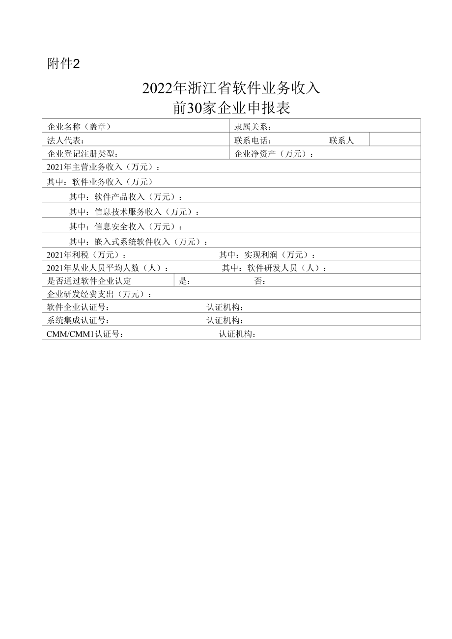 2022年浙江省软件业务收入前30家企业申报表.docx_第1页