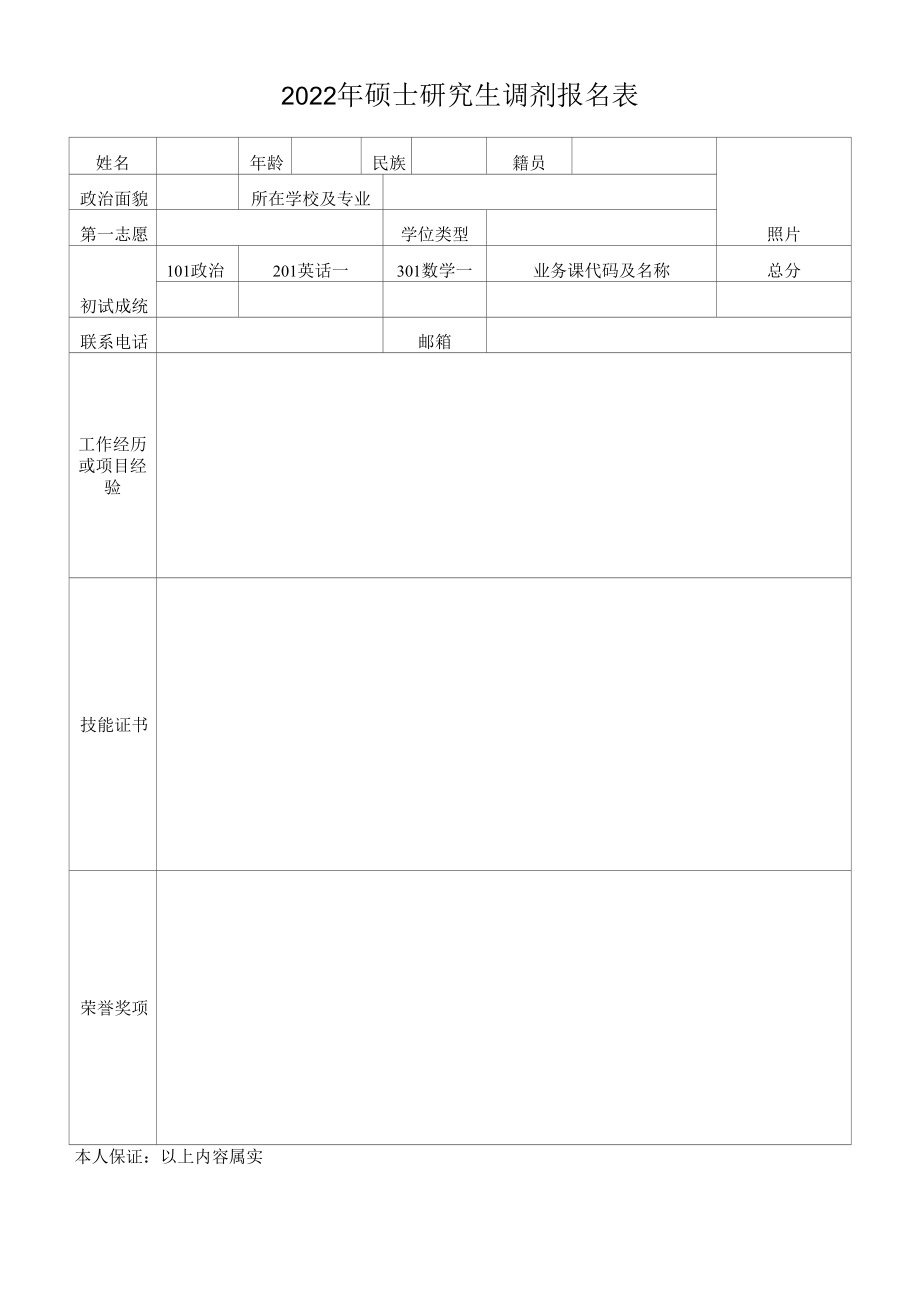 2022年硕士研究生调剂报名表.docx_第1页