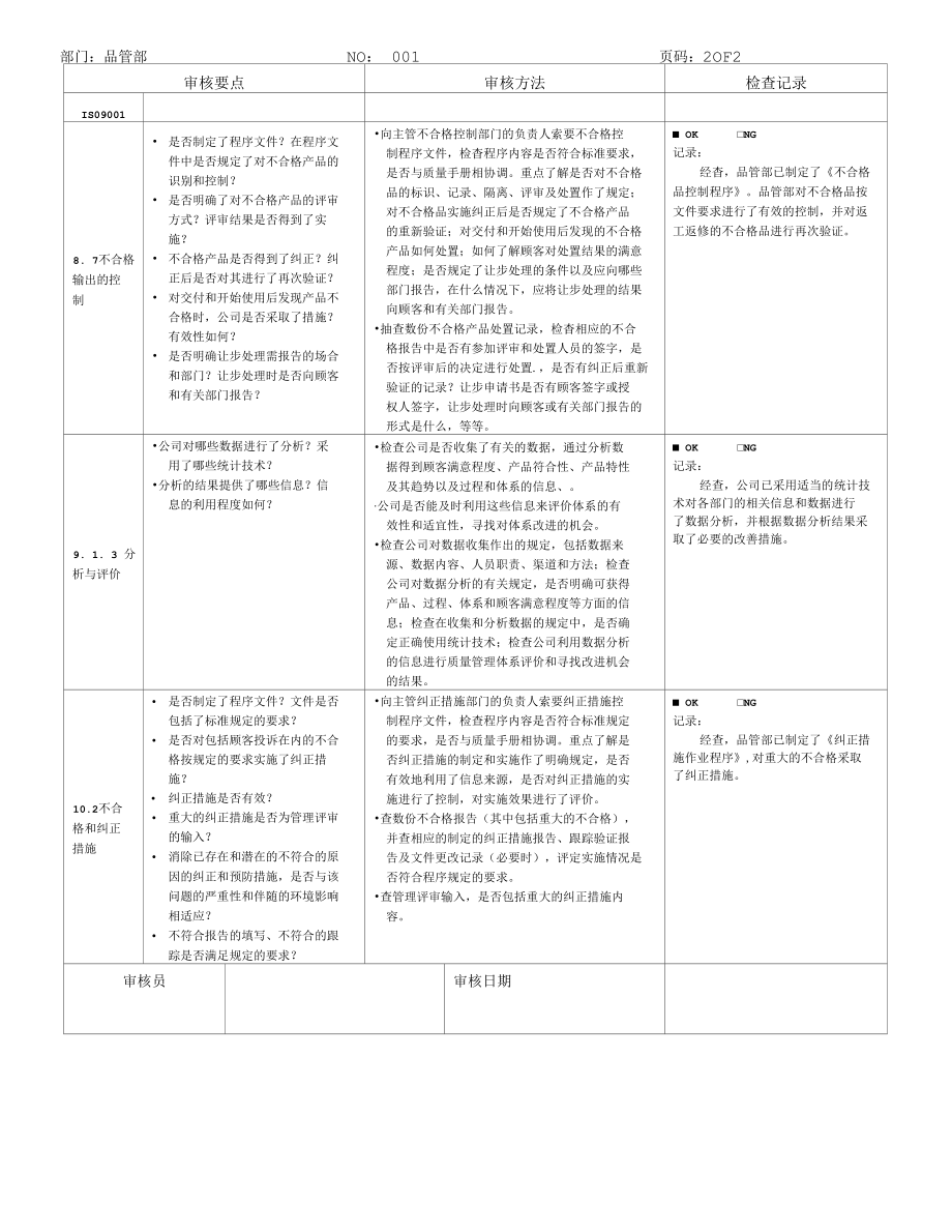 QMS内审检查表(品管部).docx_第2页