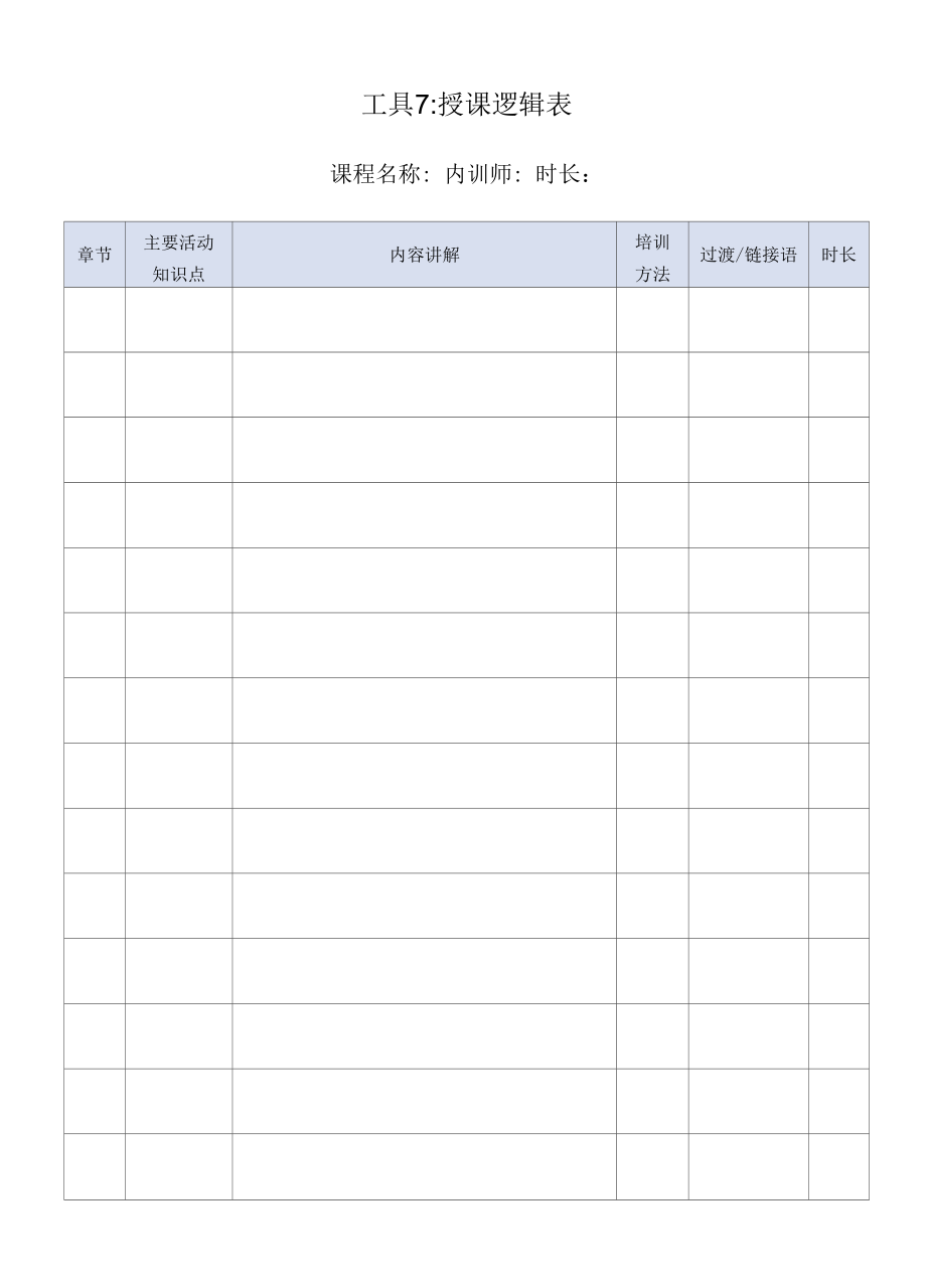 TTT课程开发过程工具表7：授课逻辑表.docx_第1页