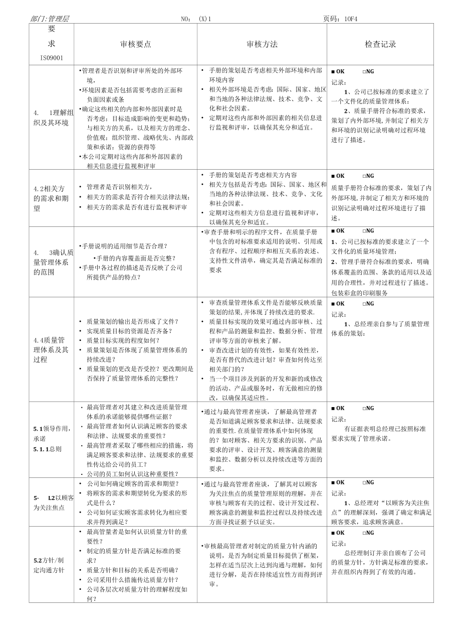 QMS内审检查表(管理层).docx_第1页