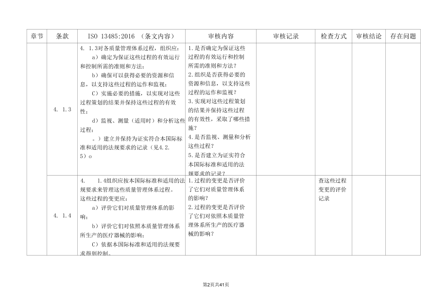 ISO13485：2016质量管理体系内部审核检查表.docx_第2页