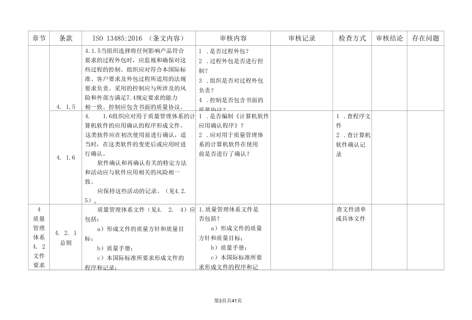 ISO13485：2016质量管理体系内部审核检查表.docx_第3页