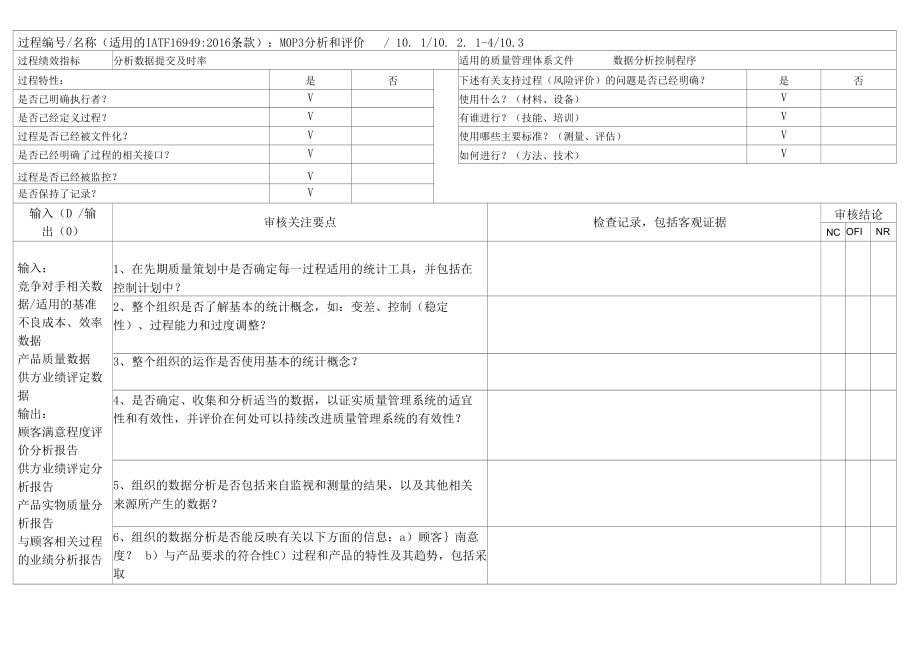 IATF16949-2016内部审核检查表（分析和评价）.docx_第1页