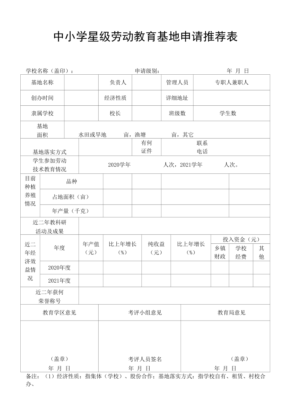 中小学星级劳动教育基地申请推荐表.docx_第1页