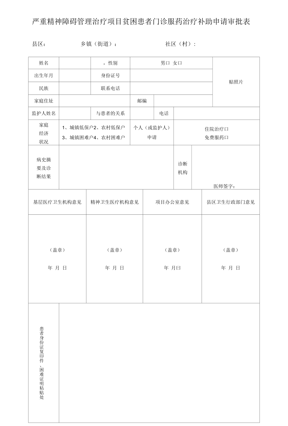 严重精神障碍管理治疗项目贫困患者门诊治疗补助申请表.docx_第1页