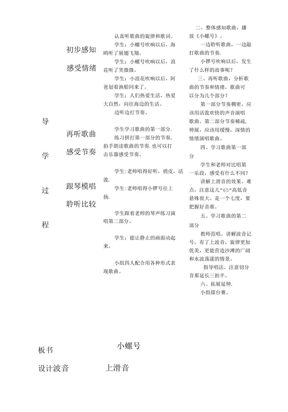 人教版四年级上册音乐教案 第一单元 唱歌 小螺号（表格式）.docx_第2页