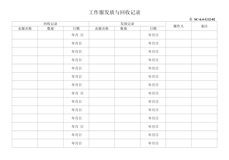 表SC-6.4-G12-02工作服发放与回收记录.docx_第1页