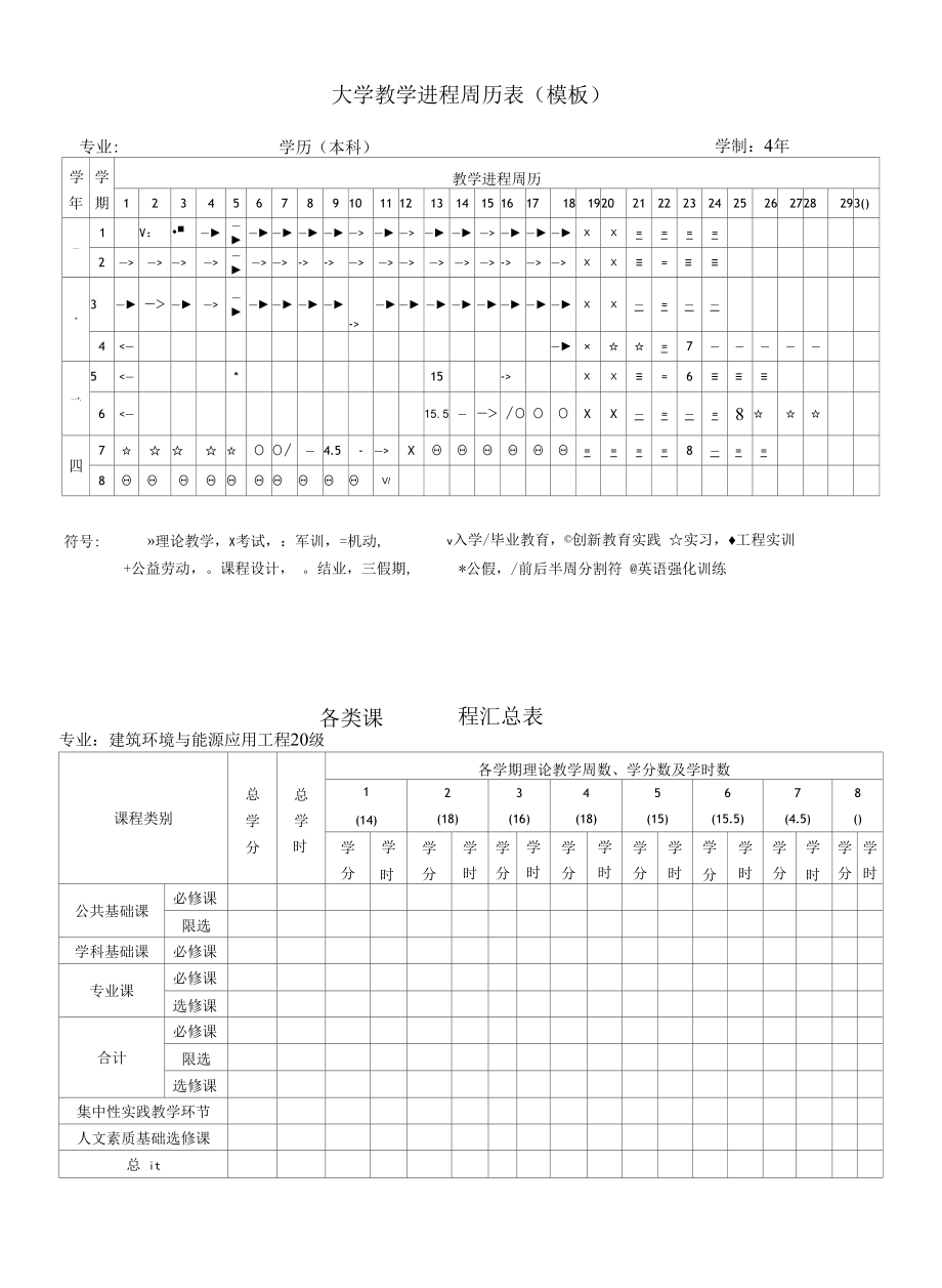 教学周历表-汇总表-大学教学周历表（word模板-可以修改）.docx_第1页