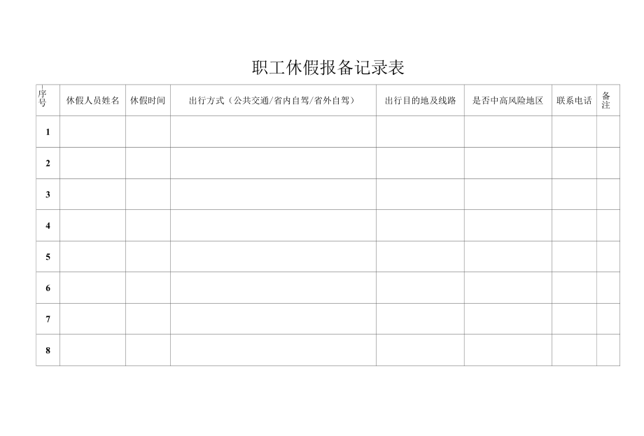 职工休假报备记录表（疫情防控资料台账表格）.docx_第1页