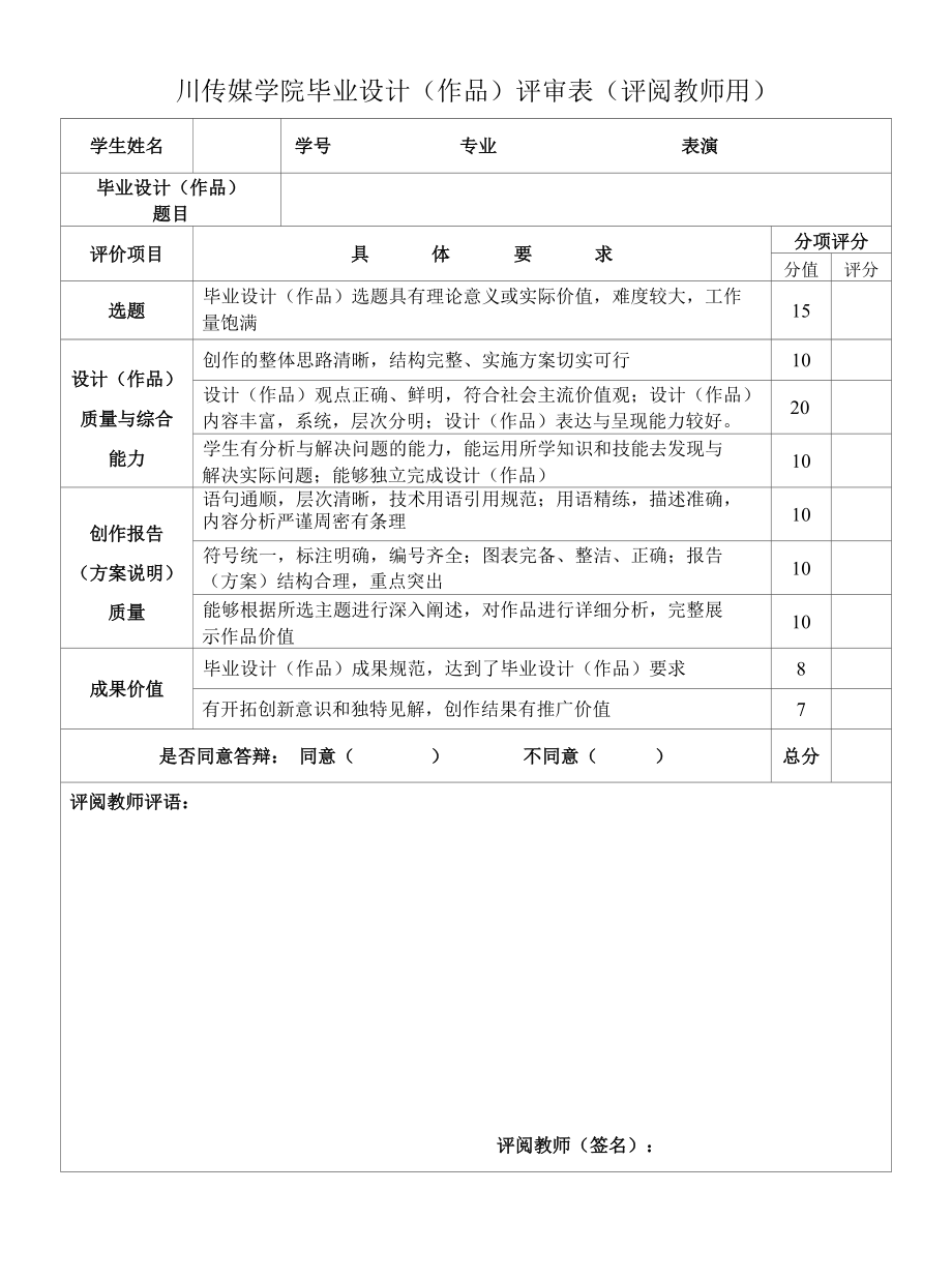 四川传媒学院毕业设计(作品)评审表.docx_第1页