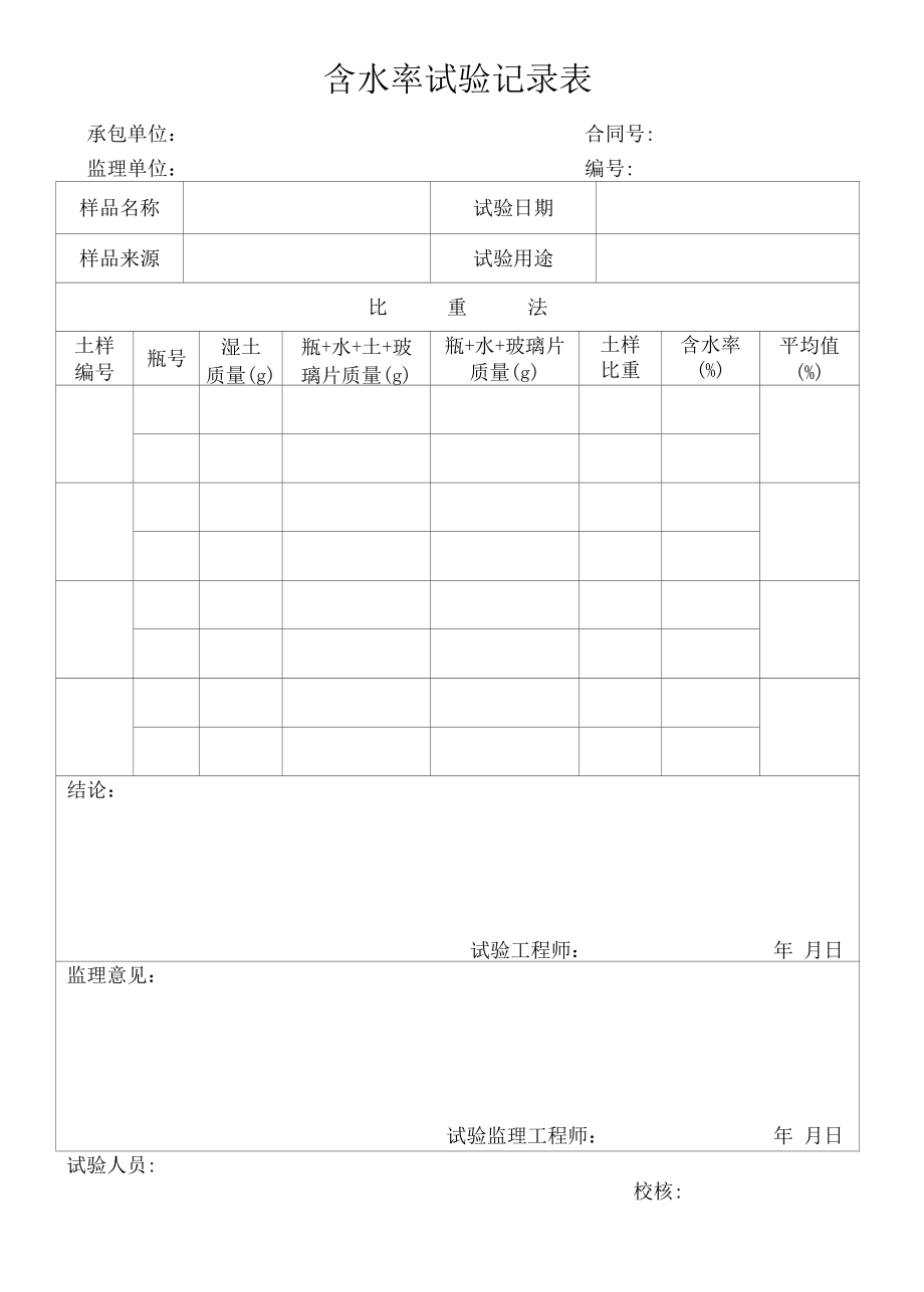 含水率试验记录表（标准版）.docx_第1页