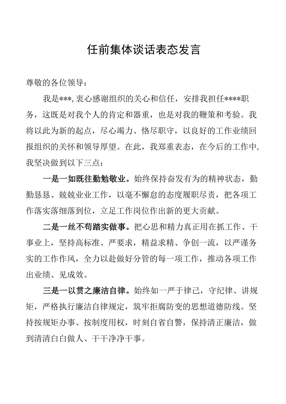 领导干部任前谈话表态发言.docx_第1页