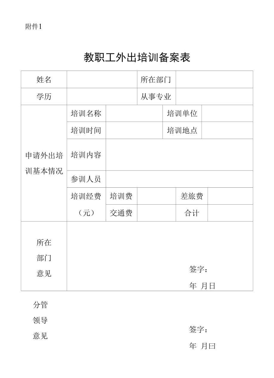 模板-教职工外出培训备案表+专业实践汇总表.docx_第1页