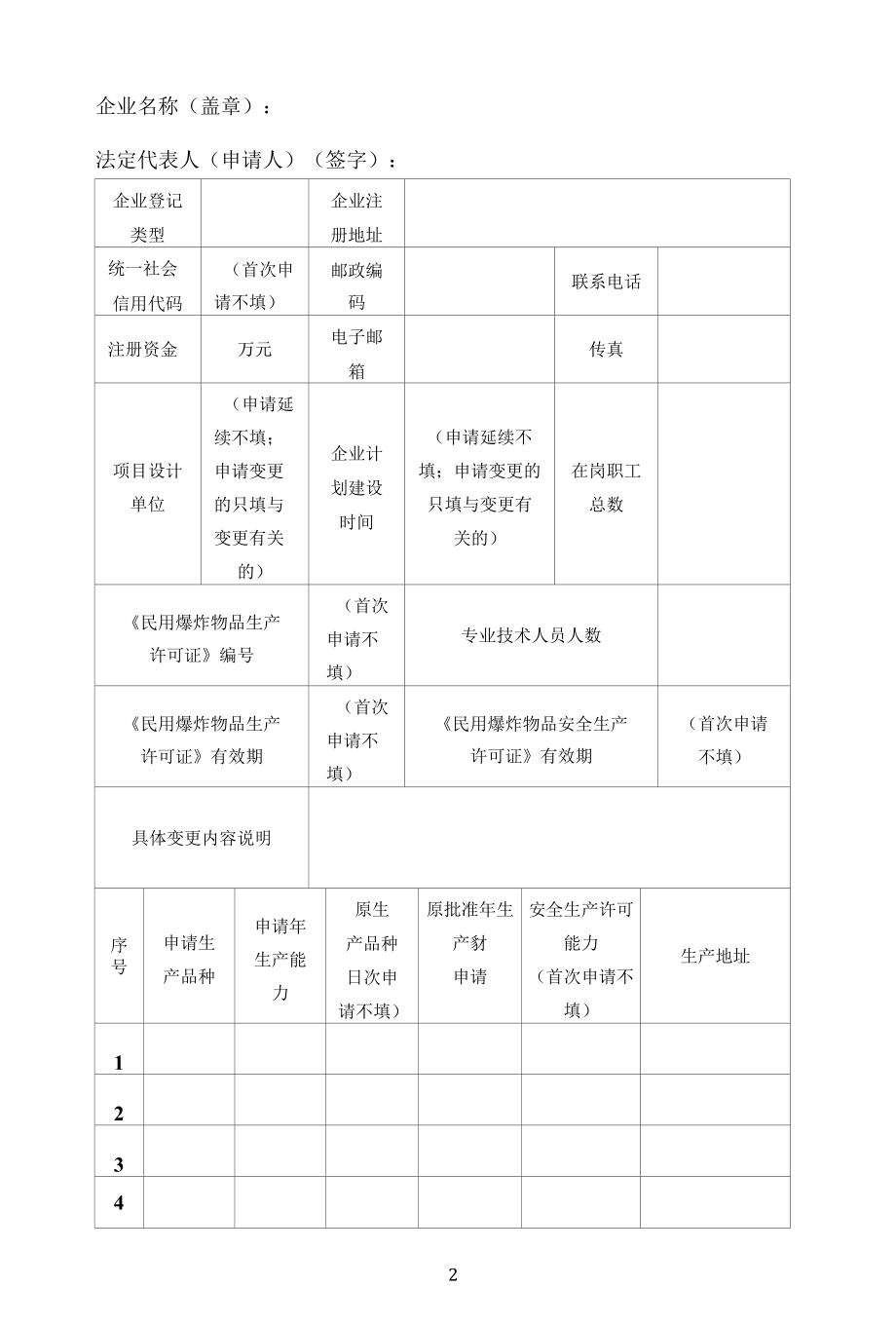 附件1民用爆炸物品生产许可证申请审批表示范文本.docx_第2页