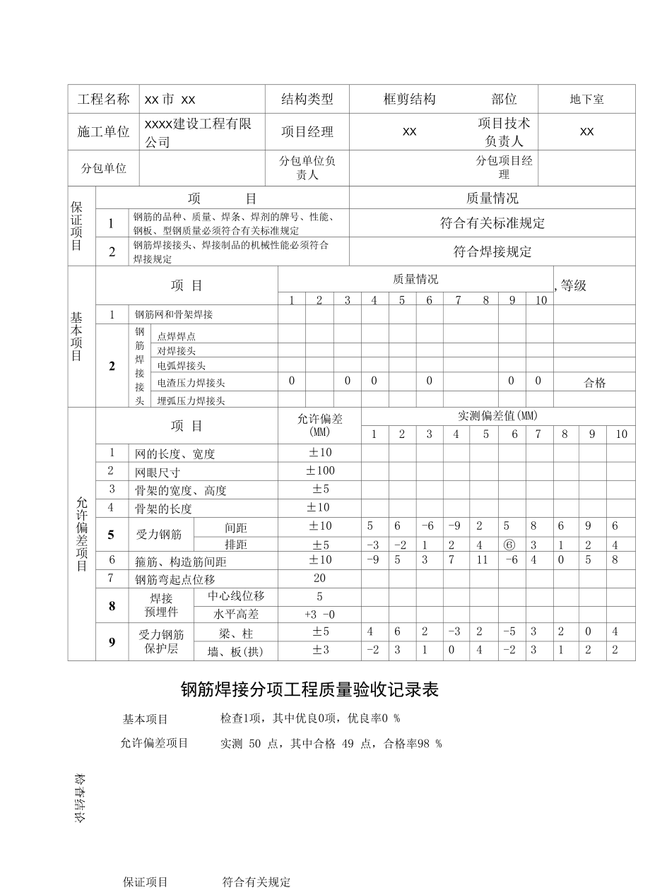 钢筋焊接分项工程质量验收记录表.docx_第1页