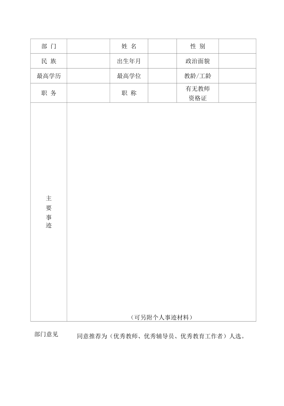 模板-优秀教师、优秀辅导员、优秀教育工作者推荐表及汇总表.docx_第2页