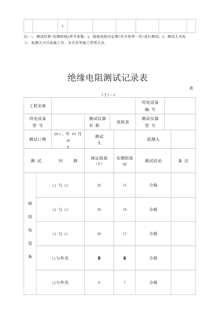 接地电阻、绝缘电阻测试记录表.docx_第2页