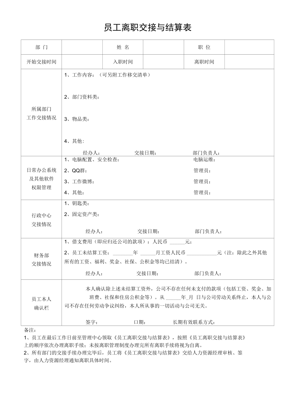 员工离职交接与结算表.docx_第1页