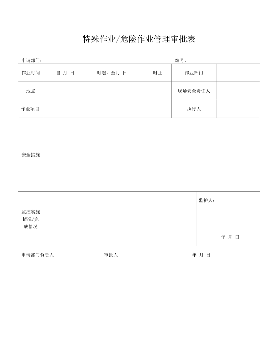 特殊作业危险作业管理审批表.docx_第1页