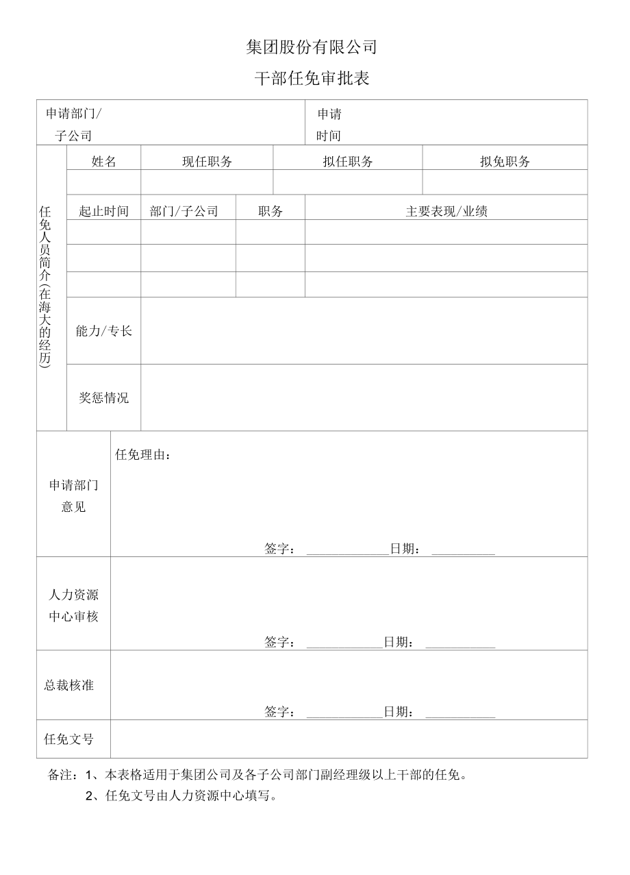 集团公司干部任免审批表.docx_第1页