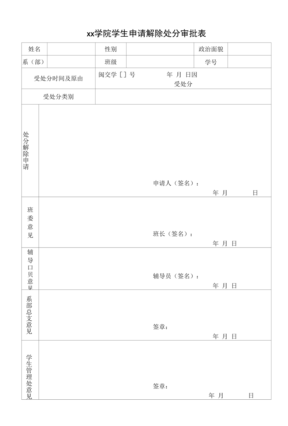 学生申请解除处分审批表.docx_第1页