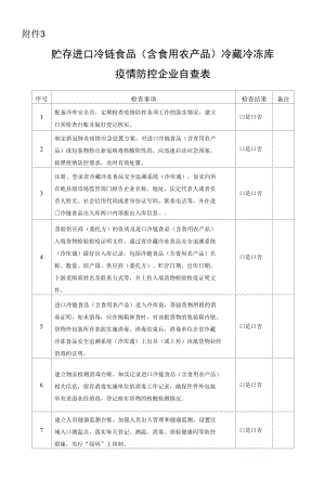 贮存进口冷链食品（含食用农产品）冷藏冷冻库疫情防控企业自查表.docx