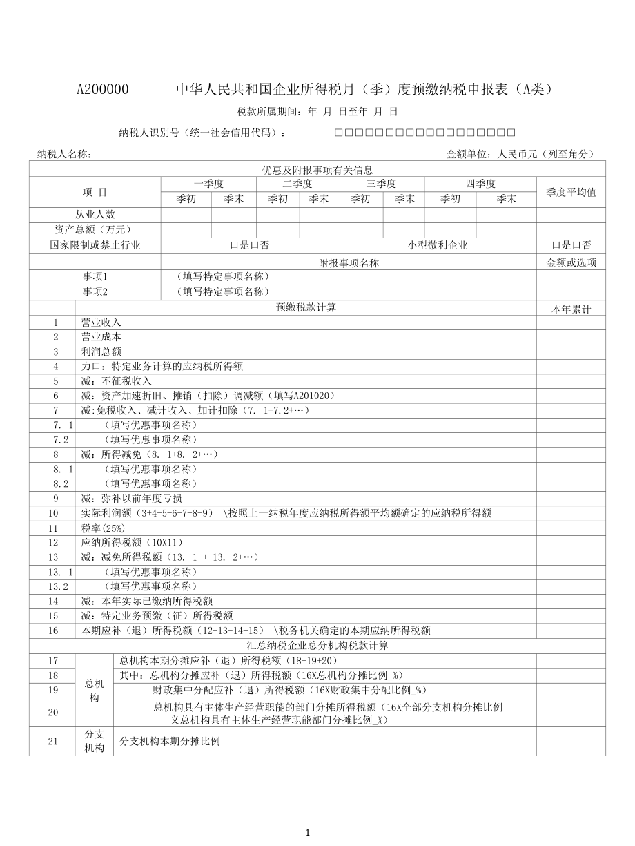 国家税务总局公告2021年第3号中华人民共和国企业所得税月（季）度预缴纳税申报表（A类）.docx_第2页