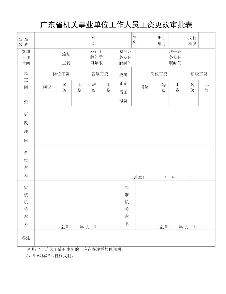 广东省国家机关和事业单位工作人员工资更正审批表.docx_第1页