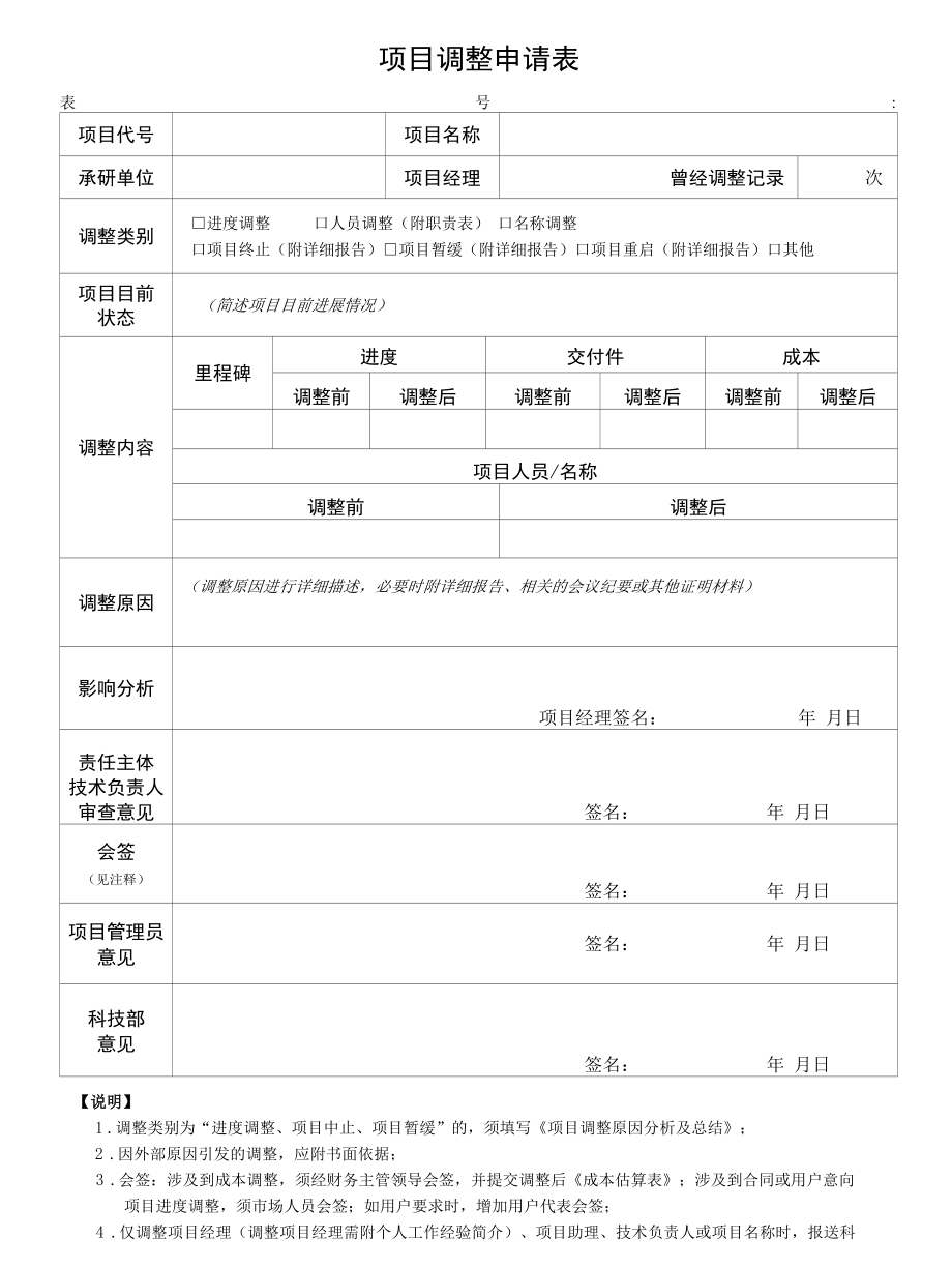 项目计划管理-研发项目调整申请表.docx_第1页