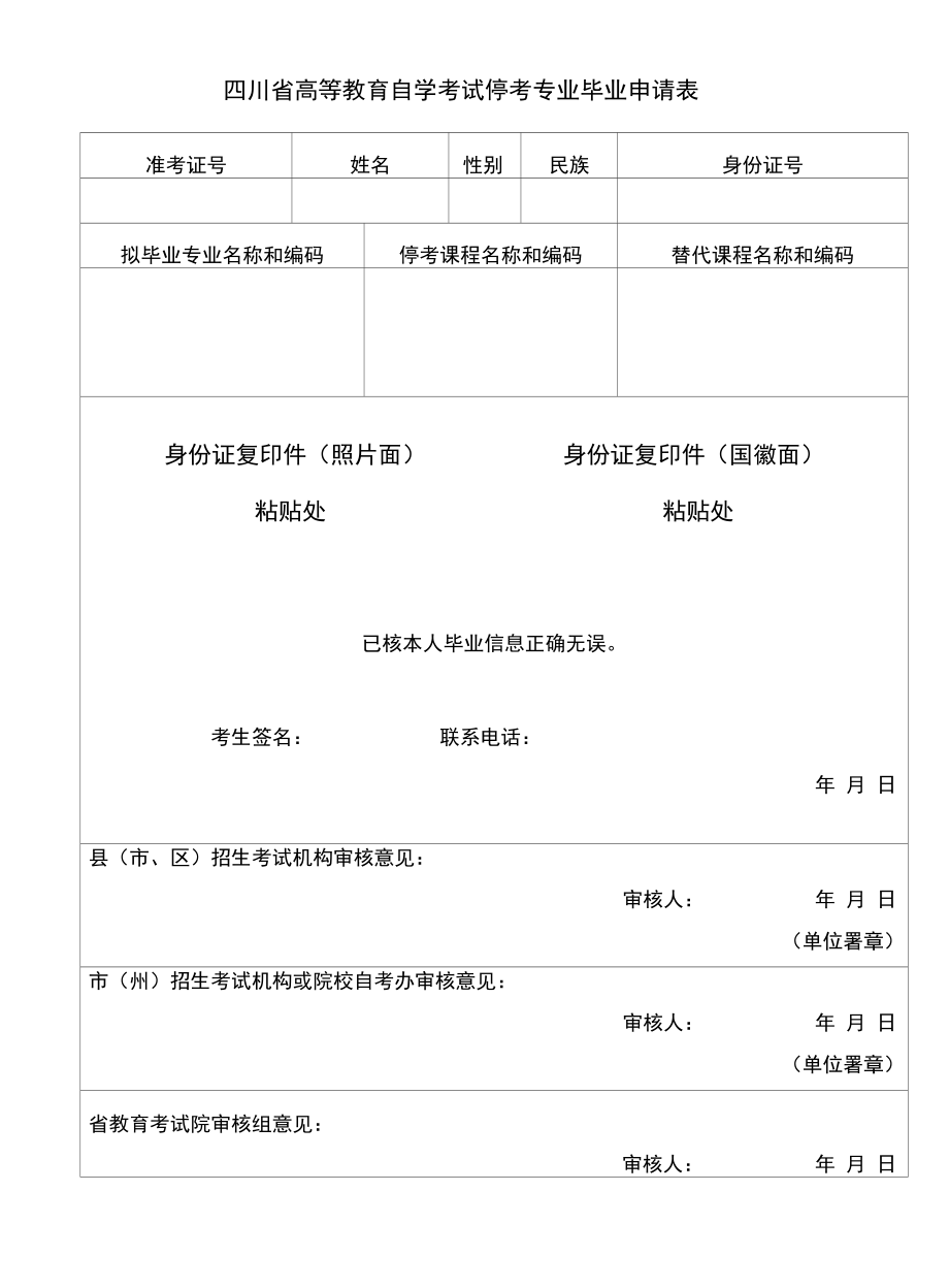 四川省高等教育自学考试停考专业毕业申请表.docx_第1页