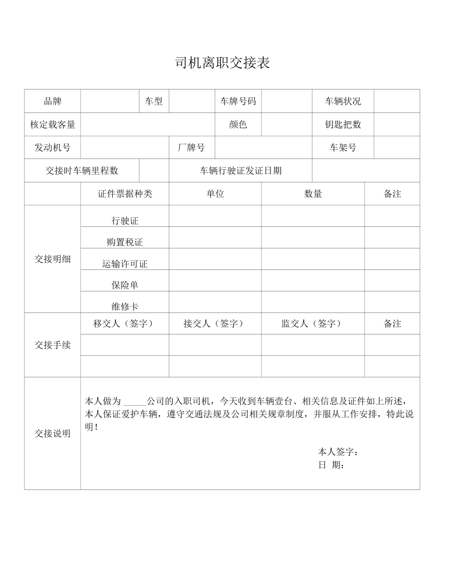 司机离职交接表.docx_第1页