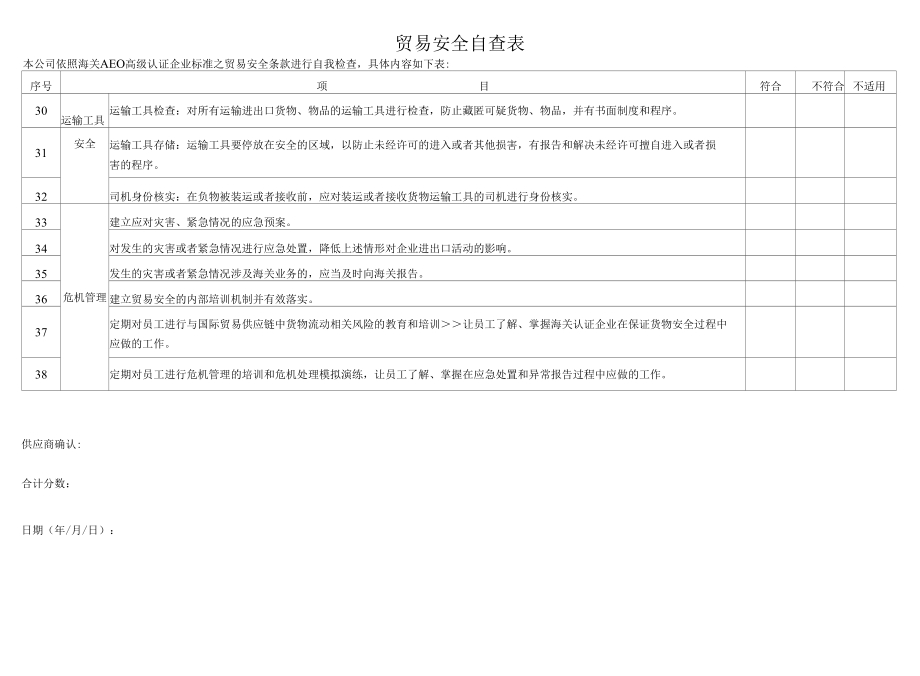 供应商贸易安全自查表（海关AEO认证文件）.docx_第3页