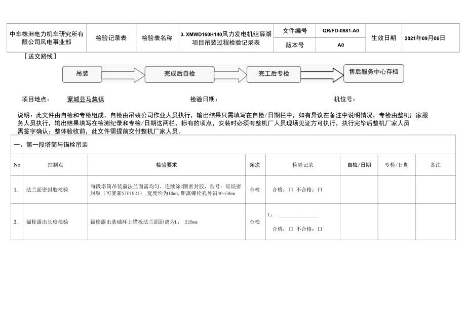 风力发电机组吊装过程检验记录表.docx_第1页