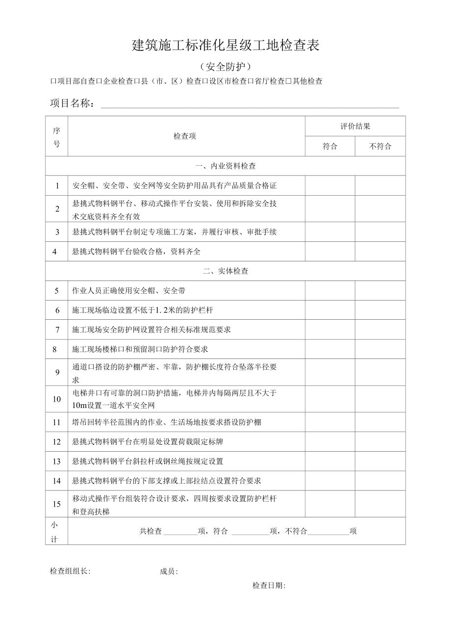 建筑施工标准化星级工地检查表（安全防护）.docx_第1页