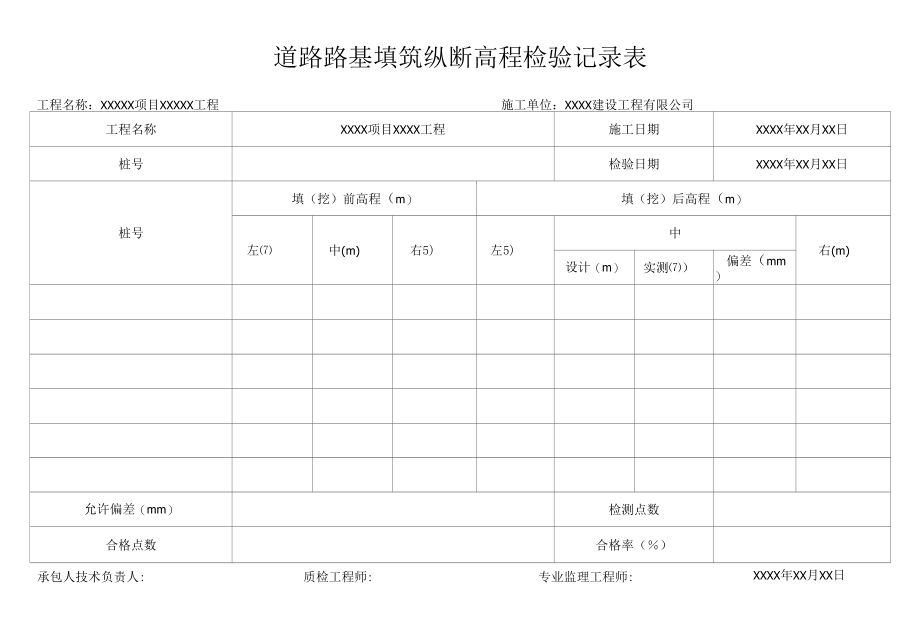 道路路基填筑纵断高程检验记录表.docx_第1页