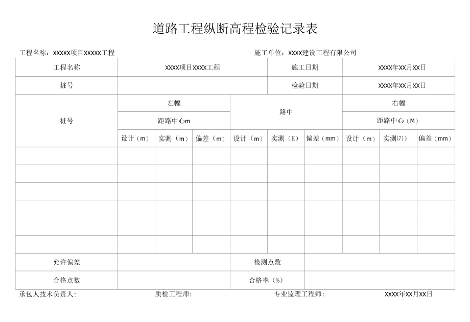 道路工程纵断高程检验记录表.docx_第1页