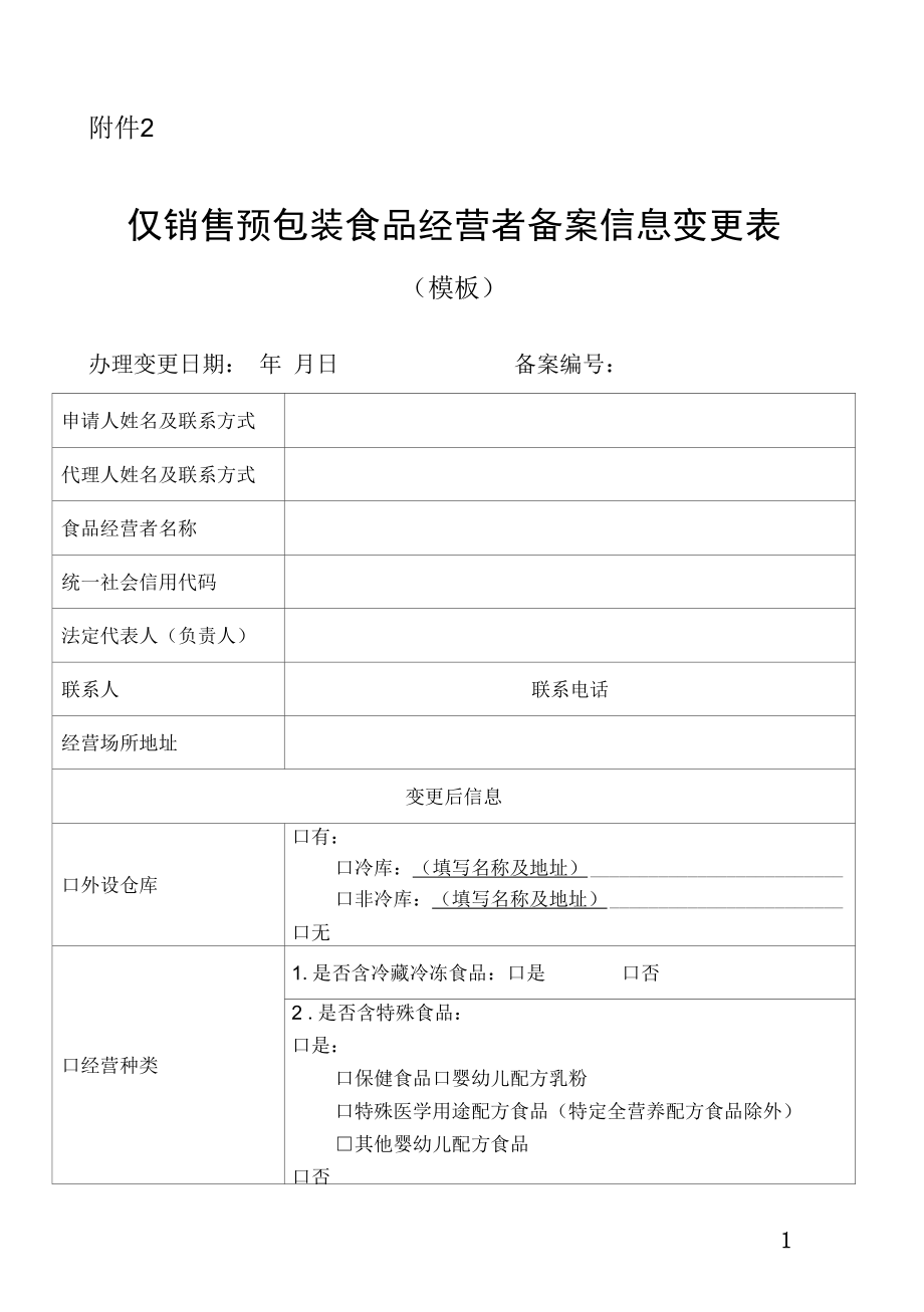 河北仅销售预包装食品经营者备案信息变更表.docx_第1页