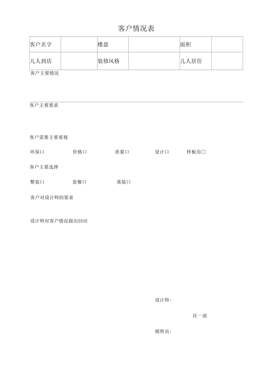 装修公司客户到访客户需求诊断过单表.docx_第1页