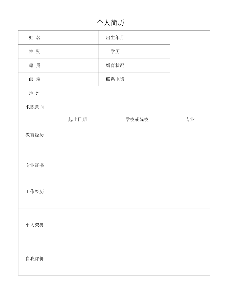 大学生个人简历表格空白模板通用.docx_第2页