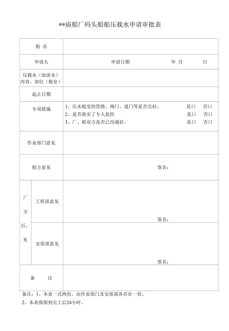 船厂码头船舶压载水申请审批表.docx_第1页