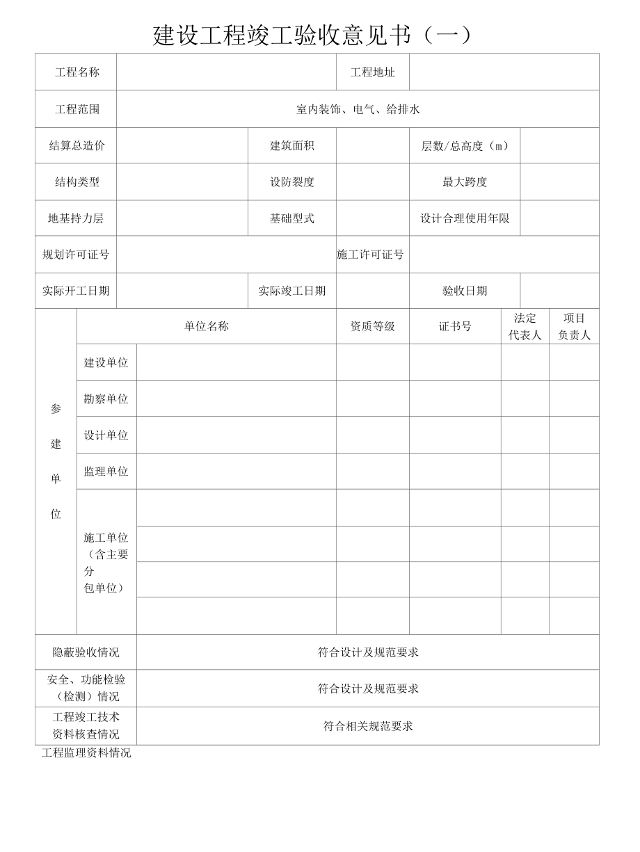 建设工程竣工验收意见书2张表.docx_第1页