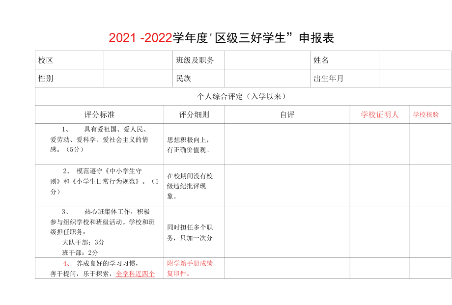 昆明市区级三好生”申报表.docx_第1页