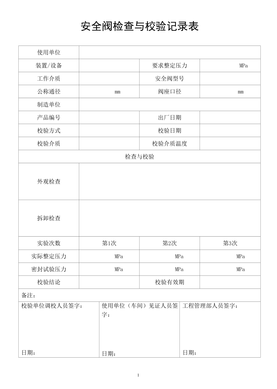 安全阀检查与校验记录表.docx_第1页