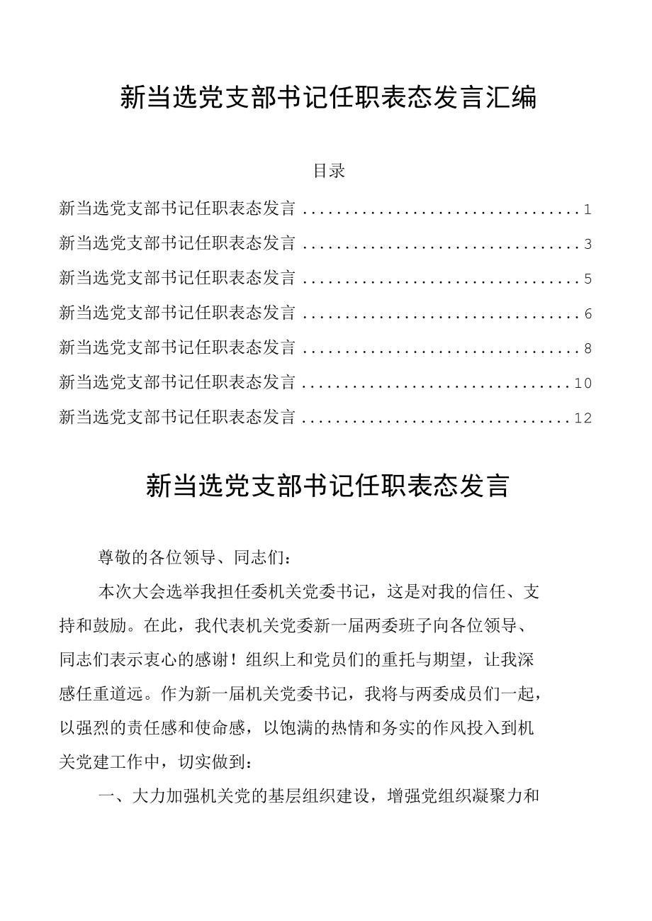 新当选党支部书记任职表态发言汇编.docx_第1页