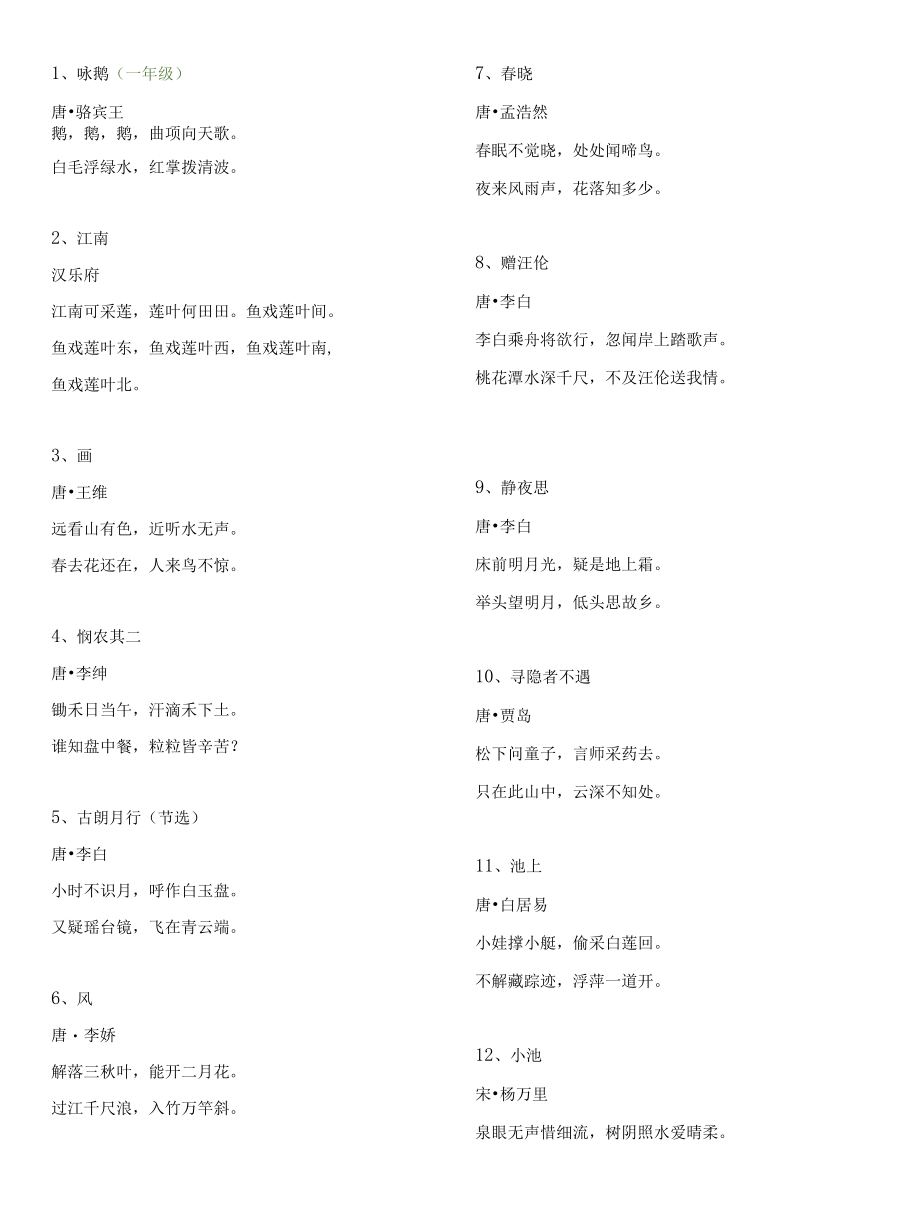 小学生课文必背古诗114首加遗忘曲线计划表.docx_第1页