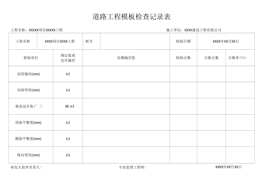 道路工程模板检查记录表.docx_第1页