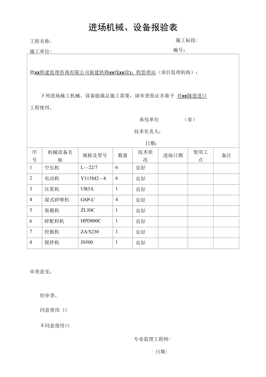 进场机械、设备报验表.docx_第1页