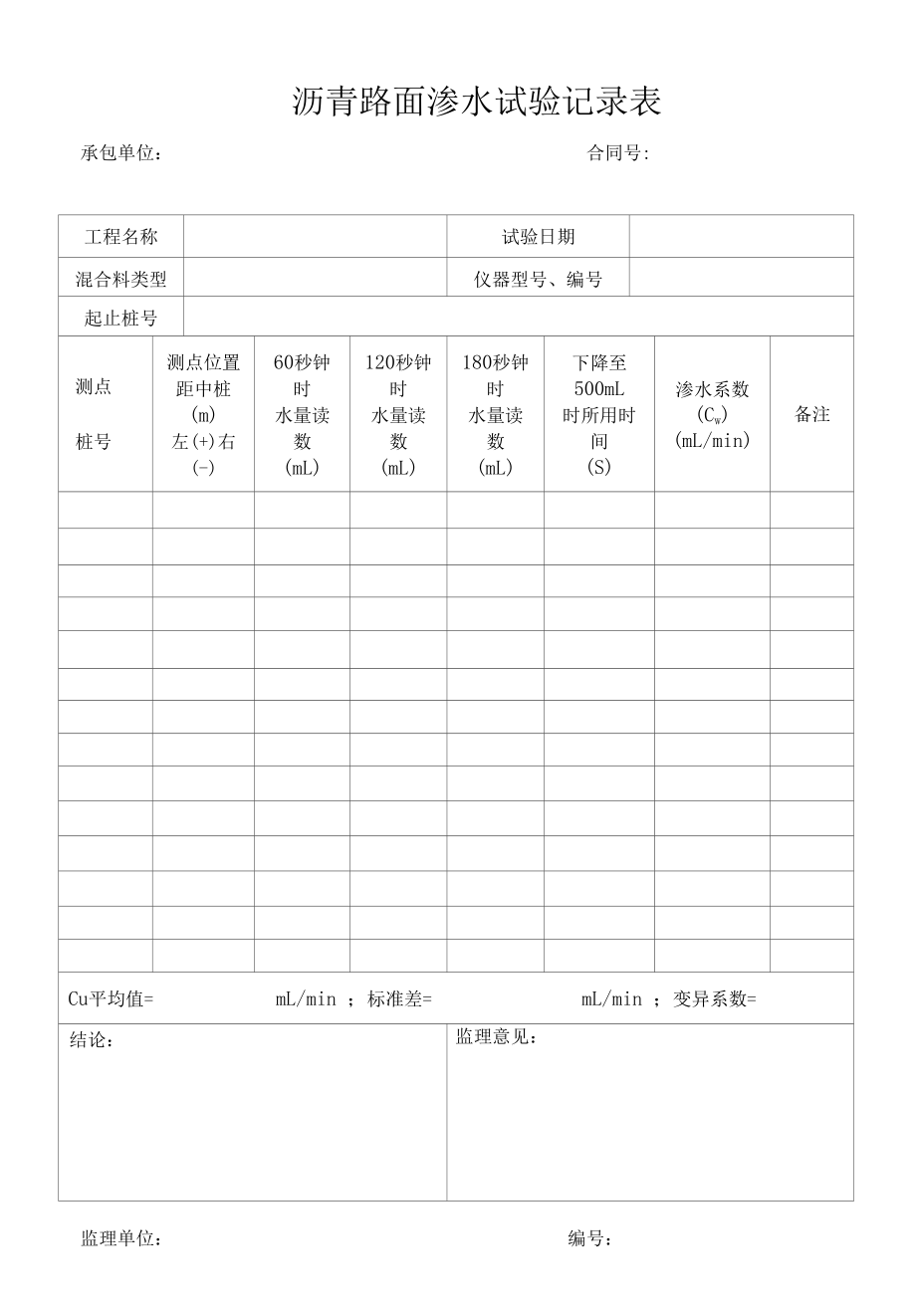 沥青路面渗水试验记录表（标准版）.docx_第1页